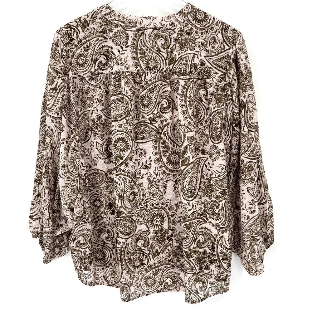 Zac & Rachel Paisley Boho Blouse Size XL Flowy Button Up Western Textured Brown - Picture 4 of 10